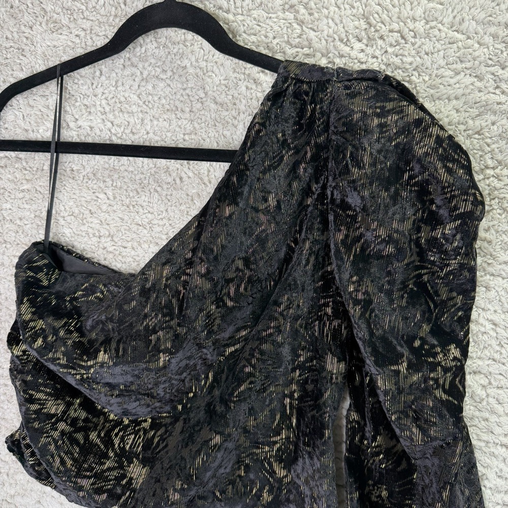 Express One Shoulder Black & Gold Metallic Ruched Crop Top Women's Small Party - Picture 5 of 10